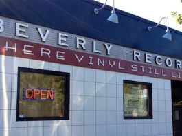 front of beverly records, record shop in chicago
